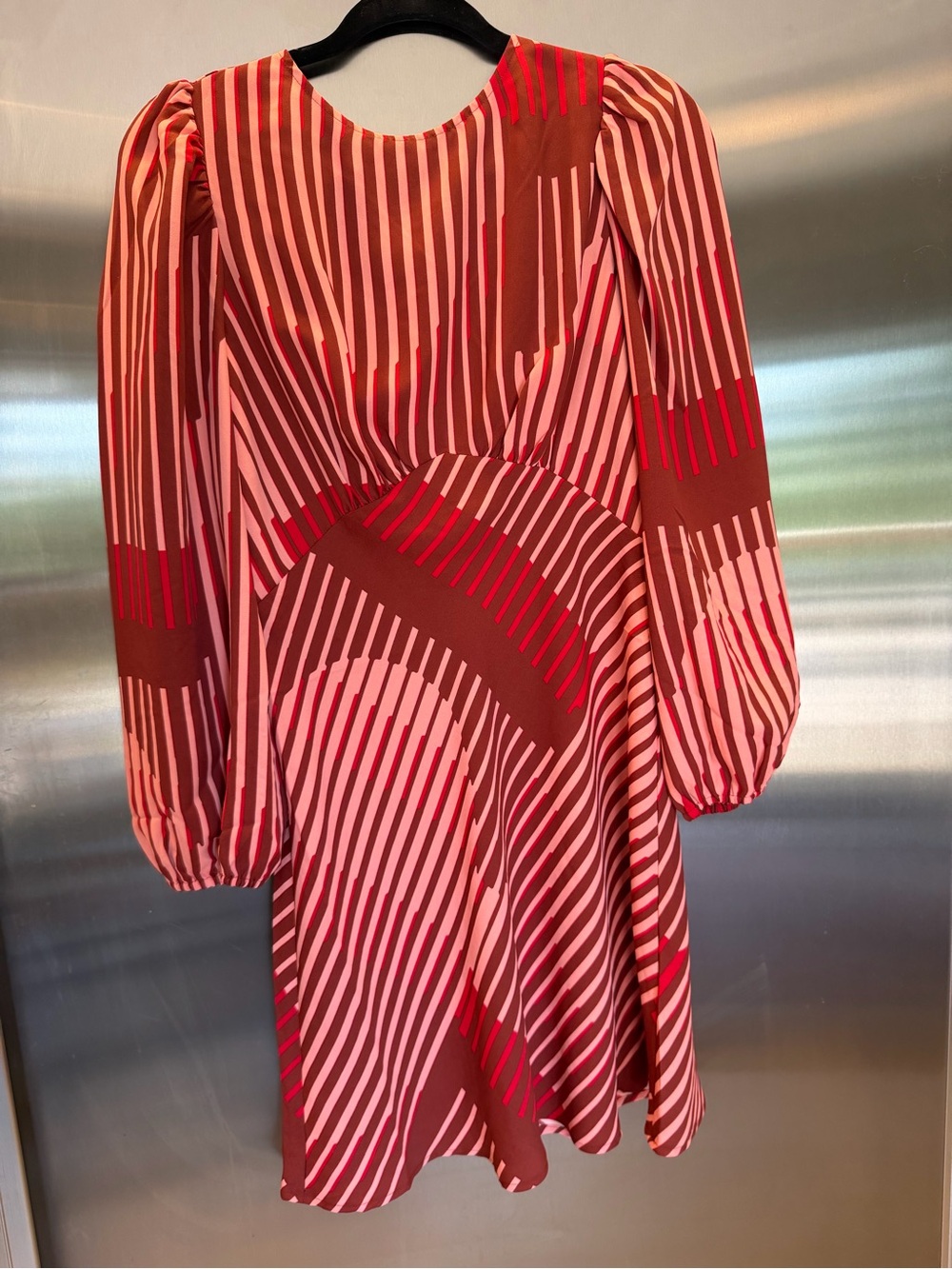 Express Striped Pink & Red Puff-Sleeve Mini Dress - Picture 3 of 3